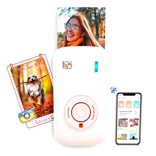 HPRT CP2100 Portable Photo Printer for iPhone & Android, 2.1x3.4 Mini Instant Color Printer, Bluetooth 5.0, Type-C Charging, Dye-Sublimation Tech, Initial 10 Sheets Included, Pink