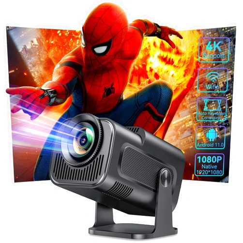 SKLNXAZ Smart Mini Projector with Android 11.0,2024 Upgraded Portable Projector 1080P 4K Full HD with WiFi 6 and BT5.2,180°Adjustable Stand, Auto Keystone Home Projector for Phone/TV Stick/Laptop