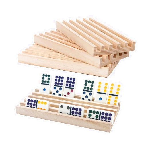 ESSAJOY Wooden Domino Trays/Racks Set of 4 Mexican Train Domino Trays/Racks Double 12 Tiles Holders Rack Domino Tiles Holders Domino Wood Holder【 Dominoes not Included】