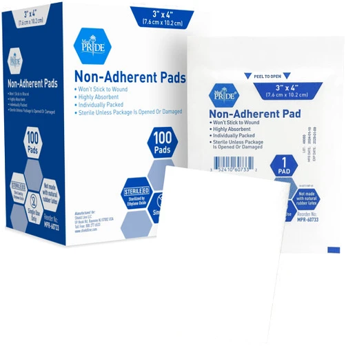 MED PRIDE Sterile Non-Adherent Pads| 100-Pack, 3