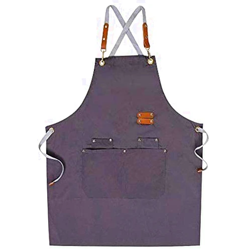 Mignongirl Chef Apron,Cross Back Apron for Men Women with Adjustable Straps and Large Pockets,Canvas,M-XXL (Grey)