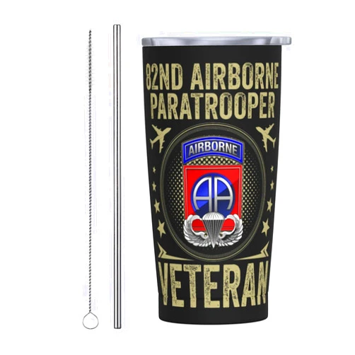 Fiico Svmmanr 82nd Airborne Division Paratrooper Army Veteran Car Cup Coffee Stainless Steel Straw Travel Mug Vacuum Insulated Cold Keeper 20 Oz