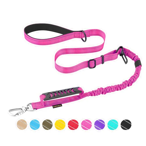 AUBELL Heavy Duty Dog Leash, Reflective Dog Leashes with Car Seat Belt and Soft Padded Handle, 4-6ft Strong Dog Leash for Training, No Pull Bungee Dog Leash for Large Medium Dogs, Pink