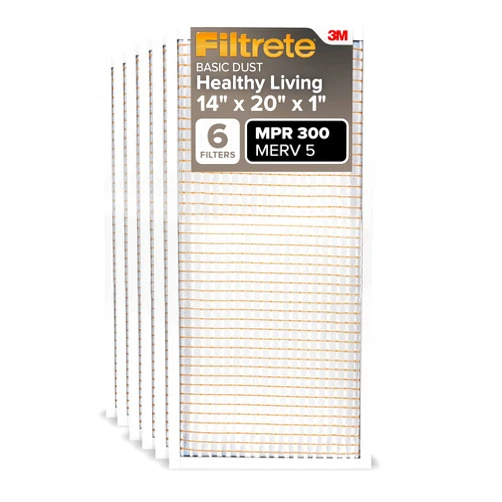 Filtrete 14x20x1 AC Furnace Air Filter, MERV 5, MPR 300, Capture Unwanted Particles, 3-Month Pleated 1-Inch Electrostatic Air Cleaning Filter, 6-Pack (Actual Size13.81x19.81x0.81 in)