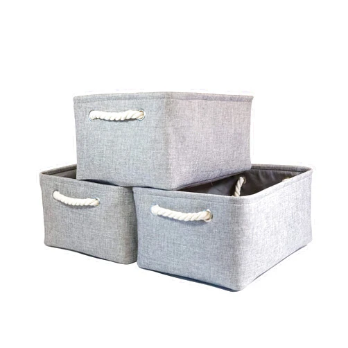 HARMOSO Collapsible Storage Basket (14Lx10.6Wx6.6H) Decorative Storage Bins with Handles Canvas Storage Baskets for Shelves Gift baskets organizing Toys Clothes Books (grey,3Pack)