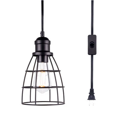 LIT-PaTH Plug in Pendant Lighting, Hanging Light Kits with ON/Off Switch, 15 Feet Cord, Bulbs Not Included, Black,1-Pack