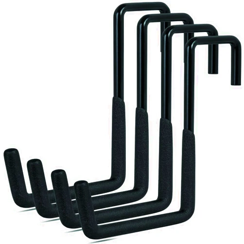 Gueryee 4 Pcs Rafter Hooks, Upgraded Fence Hangers, Heavy Duty Bike Hanger for Garage, Ladder Hook, Black Large S Hooks for Hanging Hose, Plants, Chairs, Bikes, Ladders, Cords and More
