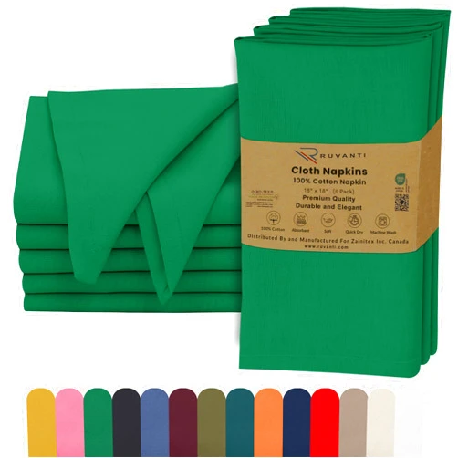 Ruvanti Cloth Napkins Set of 6, 18x18 Inches, Soft & 100% Cotton, Perfect for Weddings, Holidays & Everyday Use