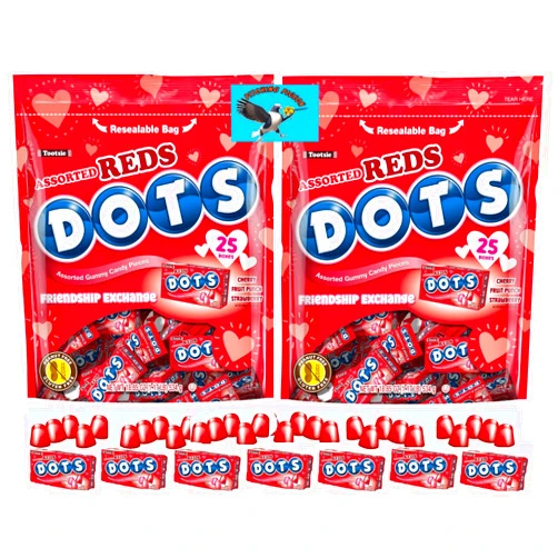 PITCHING PIGEON DOTS Assorted Reds 50 Count Classroom Friendship Exchange Valentine's Day Gummy Candy 37.7oz