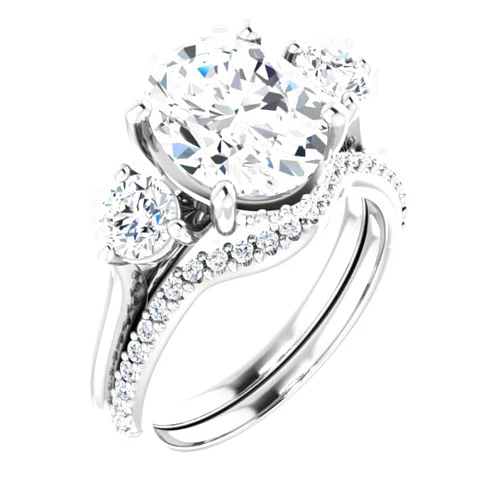 HK JEWEL 1-3 CT Moissanite Engagement Ring 10K 14K 18K Solid Gold & 925 Sterling Silver 3 Stone Anniversary Moissanite Bridal Rings Set Christmas Gift For Women (White, Main Stone : Oval | 2 Carat)