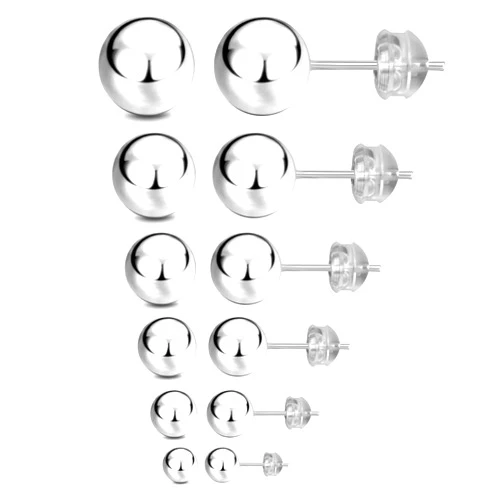 JADENOVA 925 Sterling Silver Ball Stud Earrings for Women Multiple Piercing Earring Set Round Tiny Large Studs for Sensitive Ear Hypoallergenic Men (6 pair,3mm-8mm)