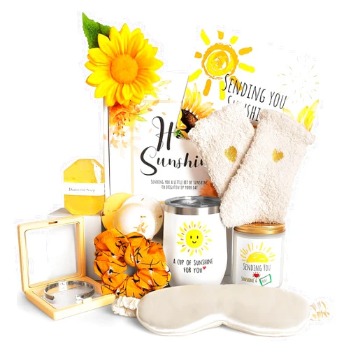 Suhctuptx Birthday Gifts for Women, Sending Sunshine Christmas Gifts, Get Well Soon Gifts Basket Care Package Unique Spa Gifts Box with Coffee Mugs for Thinking of You Her Sister Best Friend (Bright Yellow)