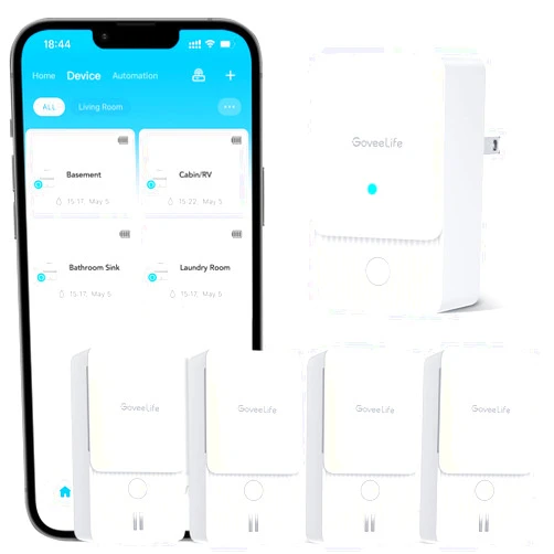 GoveeLife WiFi Water Ieak Detector 2 for Home, Smart Water Ieak Sensor 4 Pack with 100dB Adjustable Alarm and App Alerts, Wireless Detector with 1312 ft Transmission for Basement, Kitchen, Bathroom