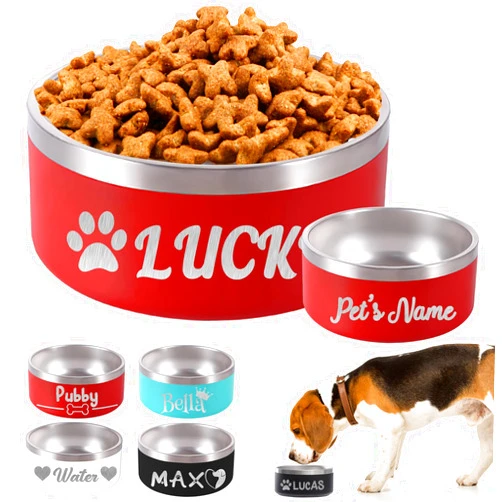 Betenshtresk Personalized Dog Bowl Custom Dog Bowls with Name Customized Laser Engraved Stainless Steel Pet Dishes for Large Small Dogs Cat 32/42/64oz Feeding Supplies-Red 42oz