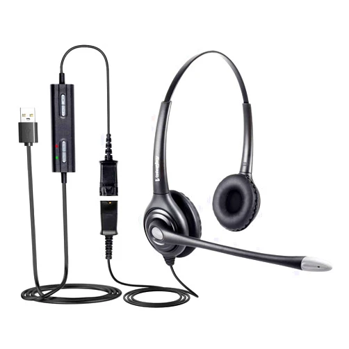 VoiceJoy HD261 USB Plug Headphone Call Center Comfort Noise Cancelling Headset with Quick Disconnect to USB Adapter for Laptop,PC,Skype,Zoom,Webinar,Black