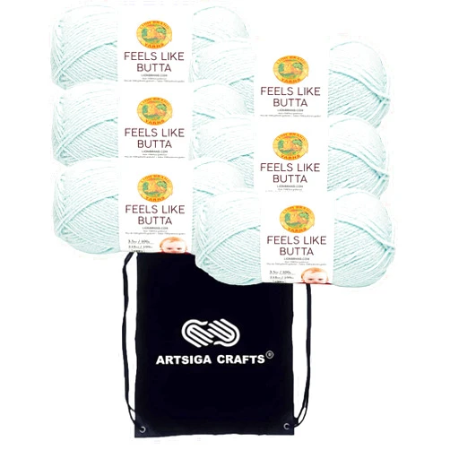 Lion Brand Yarn Lion Brand Feels Like Butta Yarn Ice 215-106 (6-Skein) Same Dye Lot Worsted Medium #4 Soft Knitting Yarn Crochet 100% Polyester Bundle with 1 Artsiga Craft Bag 6 215-106-Ice