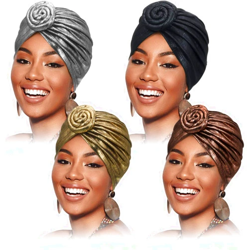 Frienda 4 Pieces Women African Headwraps Turbans Hat Women Pre-Tied Bonnet Turban Knot Beanie Cap Headwrap Hat for Women Favors, 4 Colors