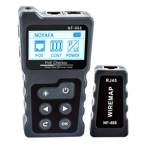 NOYAFA-NF-488 PoE Tester Inline Tester Power Over Ethernet Voltage Current Tester Test for POE Testing, Network Cable Continuity Checking, DC Power & Switch Loop-Back Test PoE Detector