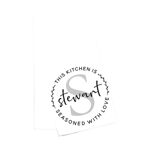 Naive Argo Personalized Kitchen Décor Tea Towel | Flour Sack Towels | Housewarming Grandma Customize Monogram Hanging Home Décor | Custom Dish Clothes | Initial Last Name | C03D01