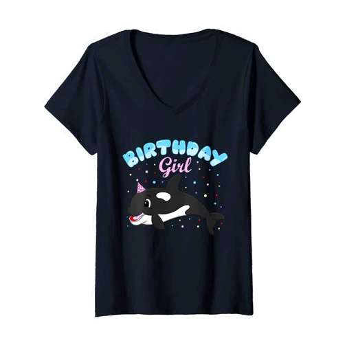 CC Save The Whale Gifts Womens Birthday Girl Cute Orca Killer Whale Party Gift for Girls V-Neck T-Shirt