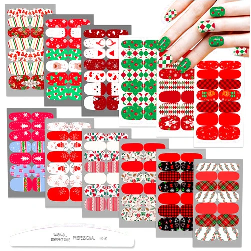 WOKOTO 12 Sheets Christmas Nail Strips Full Nail Wraps for Women Nails Santa Claus Elk Snow Man Christmas Tree Christmas Nail Polish Stickers Christmas Nail Stickers Nail Polish Strips for Girls