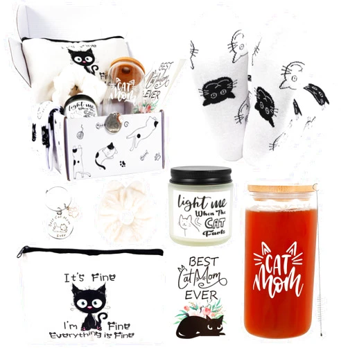 LiYiQ Cat Lover Gifts for Women, Cat Mom Gifts, Cat gifts for Cat Mom Crazy Cat Lady including Makeup Bag Socks Scrunchies Greeting Cards Be suitable for Birthday Mothers Day