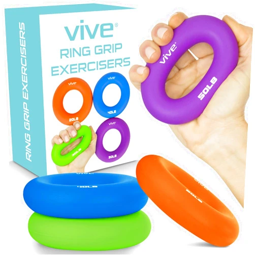 Vive Hand Strengthener Grip Ring - Forearm Ring Hand Exercisers - Silicone Squeezer Gripper for Muscle Strengthening Training Tool - Arthritis Finger Physical Therapy PT Kit Trainer