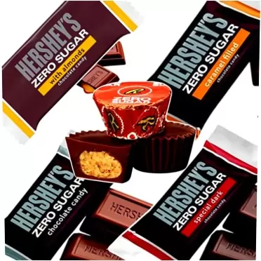 MASHBOX Hershey Zero Sugar Chocolate Candy Assortment - 1 Pound Hershey Sugar Free Chocolate Candy Pack - Includes SPECIAL Dark Chocolate, Milk Chocolate, Caramel Filled, Almonds