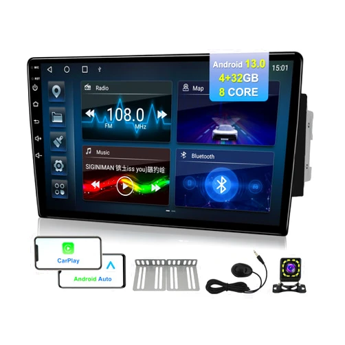 KSPIV 4G+32G Double Din Android 13 Car Stereo Radio, 10.1 Inch Touch Screen Car Radio with Wireless Carplay & Android Auto Car Stereo Bluetooth+GPS+WiFi+DSP+FM/AM+SWC+ Backup Camera