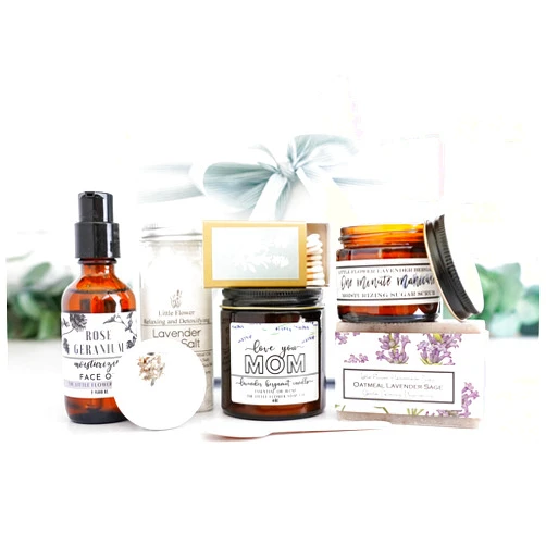 THE LITTLE FLOWER SOAP CO. EST. 2010 The Little Flower Soap Co - Handmade Luxurius Lavender Box - Love you Mom all natural essential oil body care for wife with candle - soap - scrub - body oil bath salt and bombs