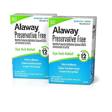 Alaway Allergy Eye Drops, Preservative Free Antihistamine Eye Drop for up to 12 Hours of Dry Eye and Eye Itch Relief, 20 Single-Dose Vials (Pack of 2)