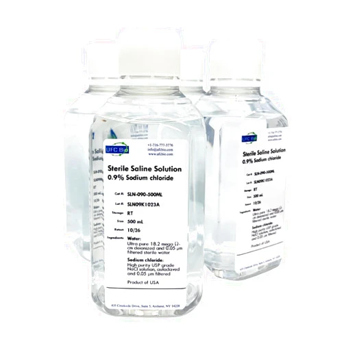 UFC Bio 0.9% Normal Saline Solution - 0.22um Filtered and Sterile - Four Pack: 4x500mL Bottles (2000mL Total)