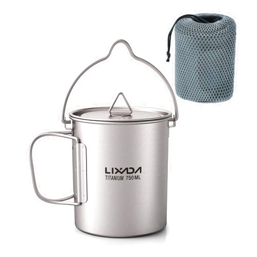 Lixada Titanium Water Mug Cup with Lid and Foldable Handle Ultralight 750ml Titanium Pot Portable Outdoor Camping Cooking Picnic
