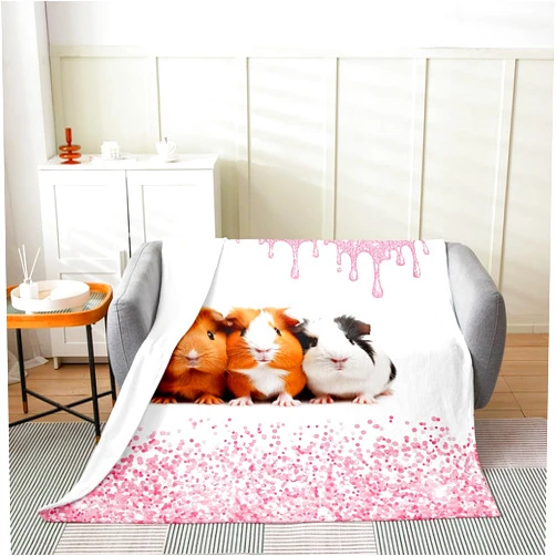 Castle Fairy Cute Cavy Throw Blanket 40x50 Dreamy Pink Glitter Decorations Flannel Blanket for Kids Girls Teens Adults 3D Abstract Lovely Wild Animals Bed Blanket for Living Room Party