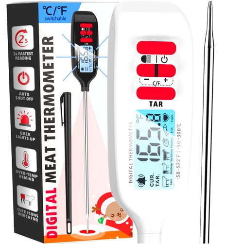 Antonki Digital Meat Thermometer with Backlight, Long Food Temperature Probe Instant Read Food Thermometer for Cooking and Baking, Kitchen, Candy, Grill, BBQ, Oil - Battery Included