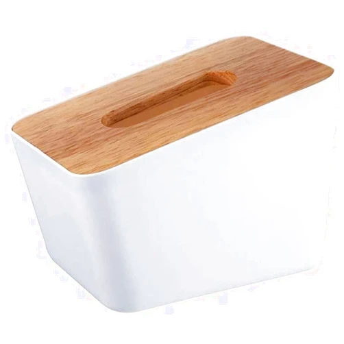 LJINK Tissue Box Tissue Covers Paper Box with Wooden Cover Tissue Box with Wooden Cover Tissue Box Living Room Household Storage Box Decorative Tissue Box (Color : White)