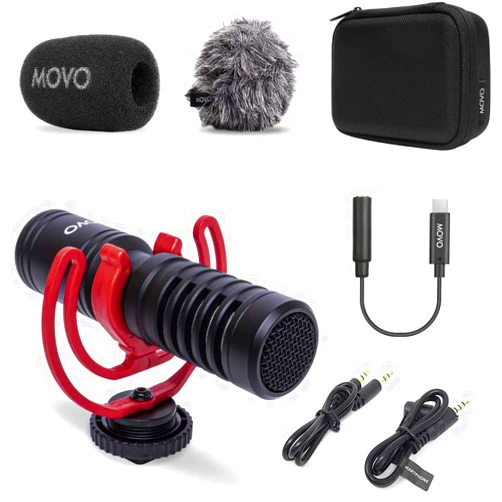 Movo VXR10-PRO External Video Microphone for Osmo Pocket, Camera, Smartphones, with Rycote Lyre Shock Mount - Compact Shotgun Mic and Accessories - Battery-Free DSLR Mic