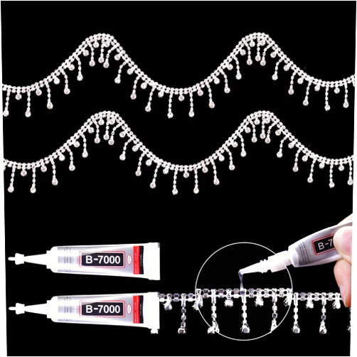 GXTIZAS 1 Yards Rhinestone Fringe Trim Sparkle Diamond Rhinestone Chain Silver Sequin Fringe Belt Beaded Tassel Fringe for Top Belt Shorts Clothing