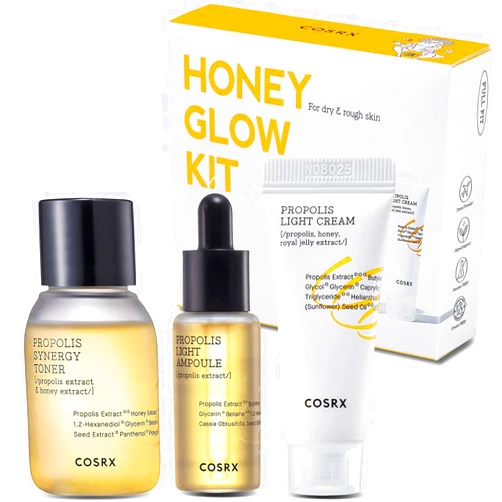 COSRX Honey Glow Kit, Korean Skin Care Set with Propolis Facial Toner, Serum, & Cream, Mini Travel Essentials, Deep Moisture, Hydration, Nourishment, Travel Size Gift Set, Korean Skin Care