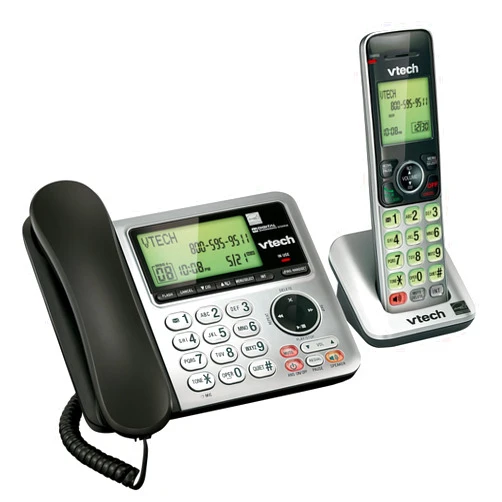 VTech CS6649 DECT 6.0 Expandable Corded/Cordless Phone with Answering System and Caller ID/Call Waiting, Silver/Black with 1 Handset