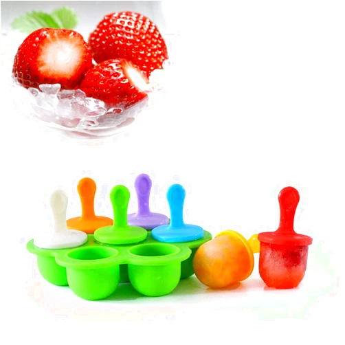 CTYES Mini Silicone Popsicle Mold, 7-cavity DIY Ice Pop Mold with Colorful Plastic Sticks