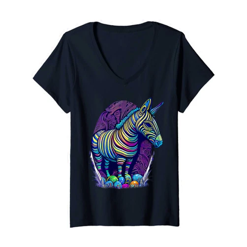 The Beautiful Easter Animal Art Shop Womens Springtime style cute and colourful Easter Zebra Artwork V-Neck T-Shirt