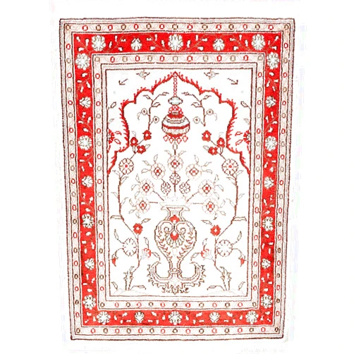 TIANJIANG Carpet 1.5x2ft Mini-Size Silk Handmade Area Carpets Prayer Rug Mats (Ivory&Red 2)