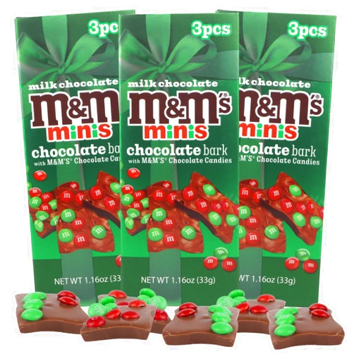 Morris National Inc Christmas Mini M&Ms Chocolate Bark, Red and Green Holiday Candy Gifts, Stocking Stuffers, 1.16 Ounces (Pack of 3)