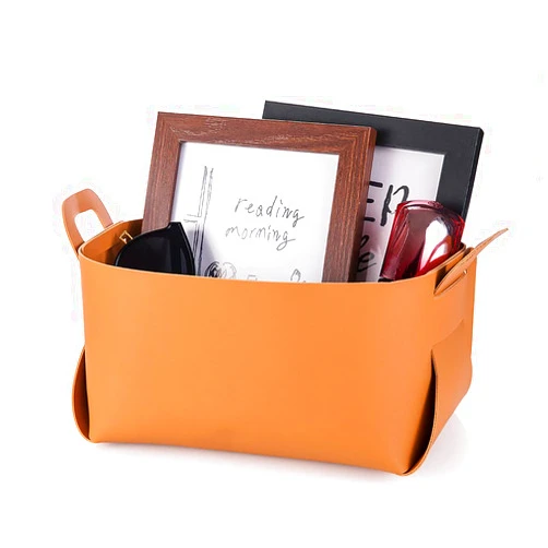 Hekyip Small Pu Leather Multifuctional Organizer, Desktop Organzing Makeup Brush Holder for Living Room, Dressing Table, Office Room (Brown Large)