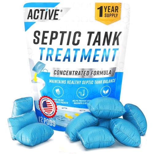 ACTIVE Septic Tank System Treatment Pods - 12 Dissolving Packets | Enzyme-Producing Live Bacteria Solution | 1 Year Supply Professional Eco-Friendly Maintenance | Prevent Clogs, Odor & Backups | Made in USA