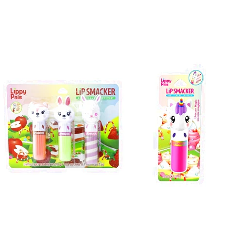 Lip Smacker Lippy Pals Unicorn, Panda & Kitten Lip Balm for Kids - Foxy Apple, Hoppy Carrot Cake & Strawberry Llama
