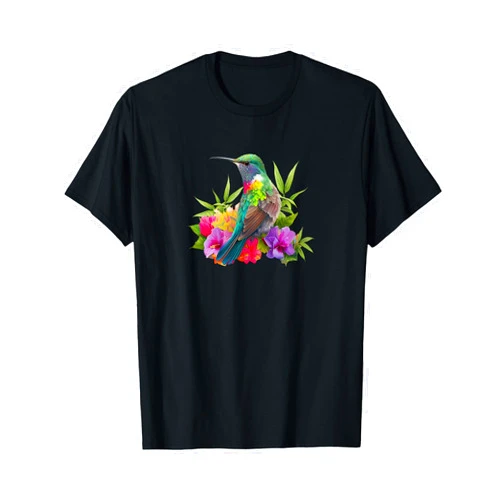 Birding and Bird Lovers Apparel Decor Accessories Backyard Bird Watchers Birder Birding Flowers Hummingbird T-Shirt