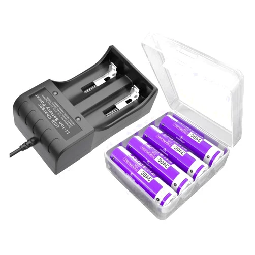 SHENMZ Galaxy SHENMZ 4 Pack Battery for 3.7V 3600mAh Flat Top Battery, Rechargeable, 2 Bay USB Battery Charger for Flashlight, Camera, Small Fan, Sound Equipment.…
