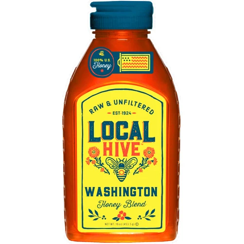 Local Hive Honey Local Hive Washington Raw Unfiltered Honey – 16 oz, 100% Pure US Honey, Sourced from American Bees and Beekeepers - Natural Sweetener, Ideal for Tea, Baking, and Cooking